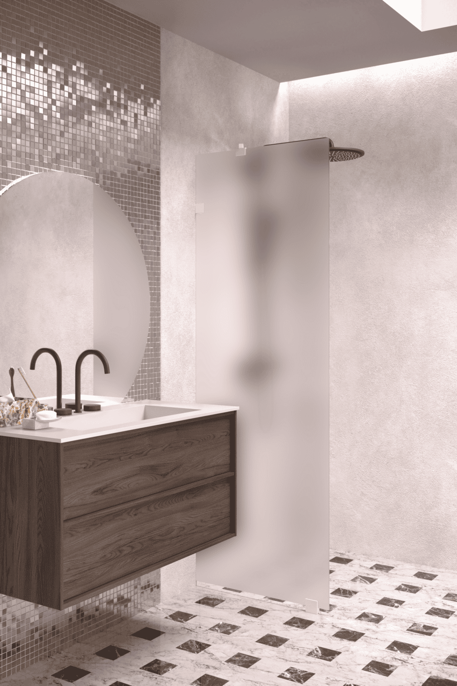 Fixed shower screen Hietakari Vetro 511, white fittings, super bright satin glass