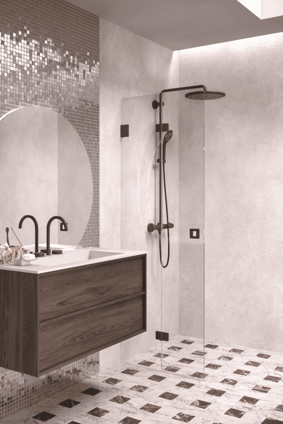Folding shower screen Hietakari Vetro 513, Cocoa fittings, clear glass