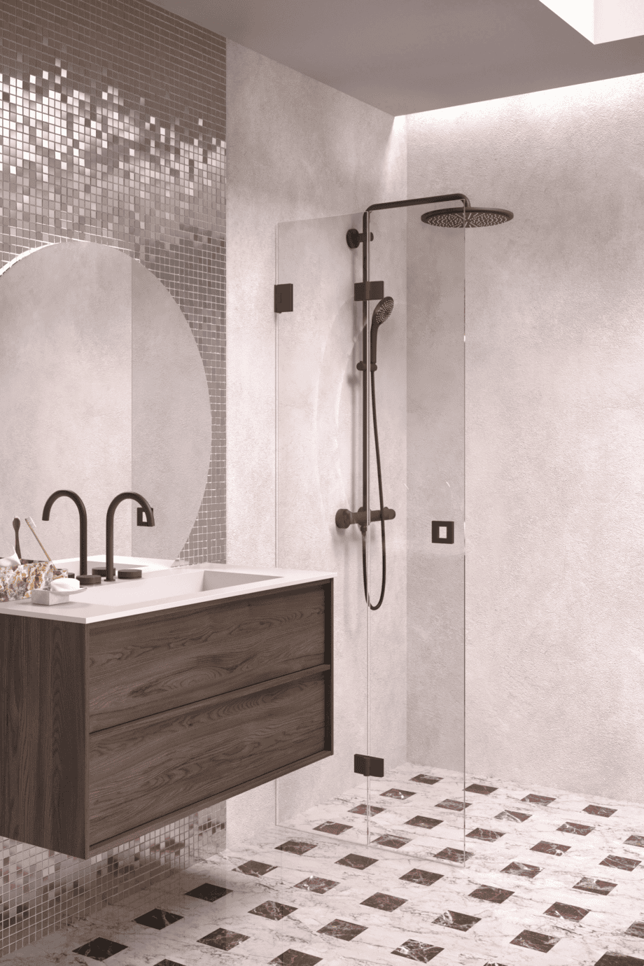 Folding shower screen Hietakari Vetro 513, Cocoa fittings, super bright glass