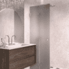 Folding shower screen Hietakari Vetro 513, brushed fittings, grey satin glass