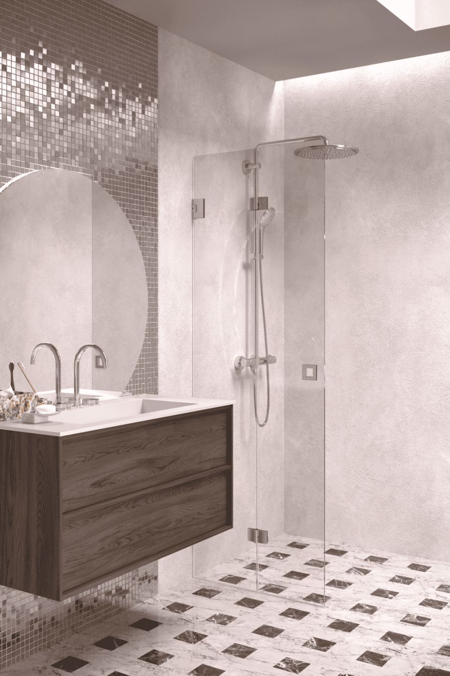Folding shower screen Hietakari Vetro 513, brushed fittings, clear glass