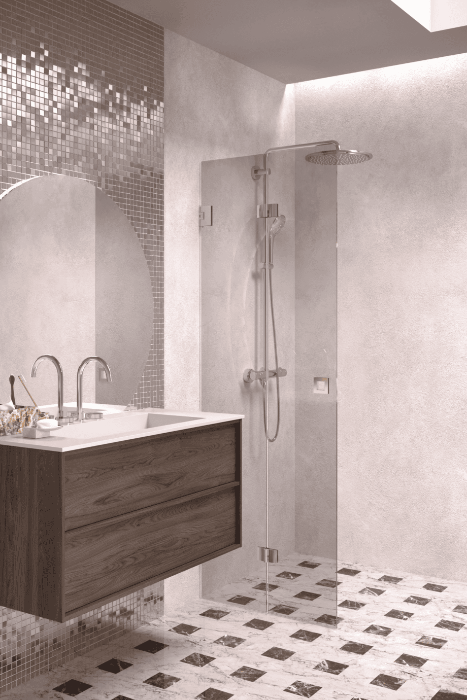 Folding shower screen Hietakari Vetro 513, chrome fittings, grey tinted glass