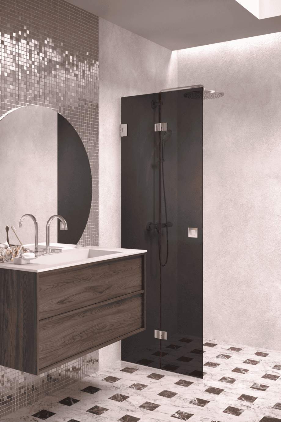 Folding shower screen Hietakari Vetro 513, chrome fittings, black glass