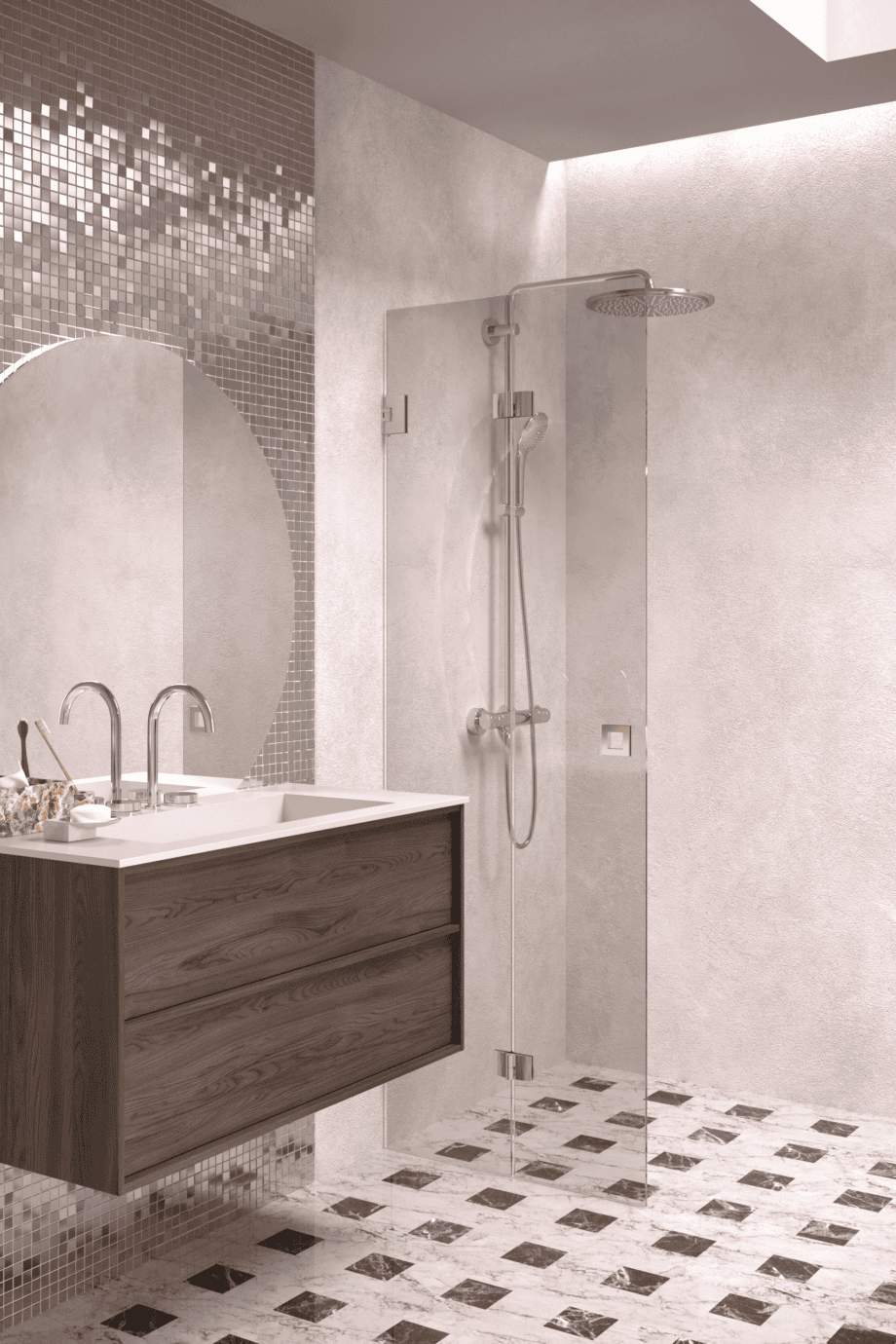 Folding shower screen Hietakari Vetro 513, chrome fittings, bronze tinted glass