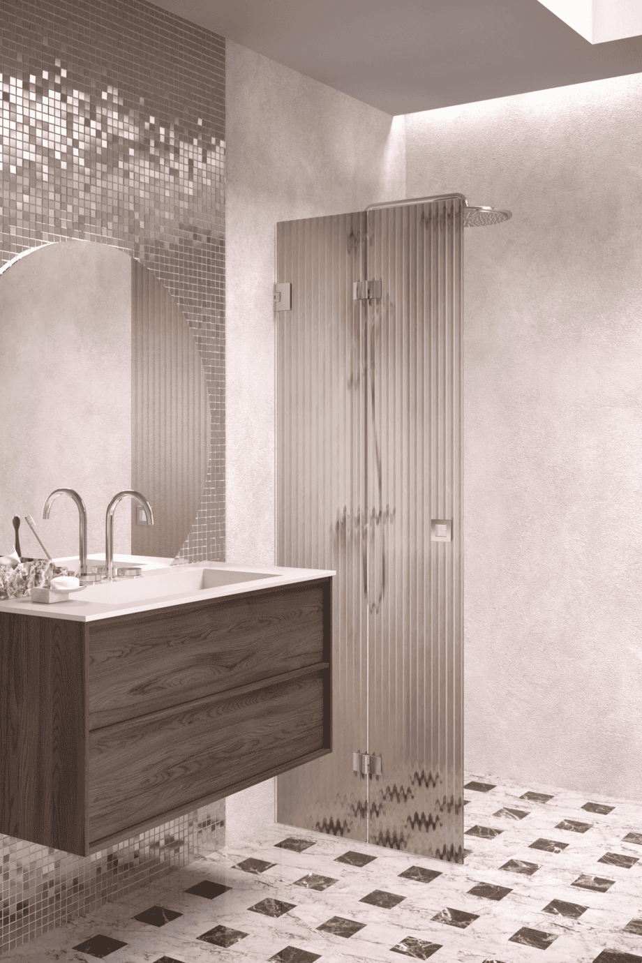 Folding shower screen Hietakari Vetro 513, chrome fittings, brown reeded glass