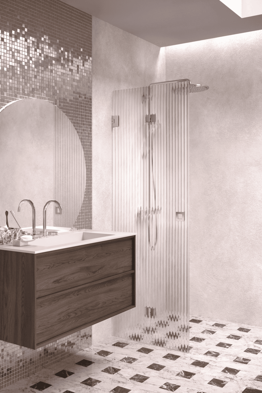 Folding shower screen Hietakari Vetro 513, chrome fittings, reeded glass
