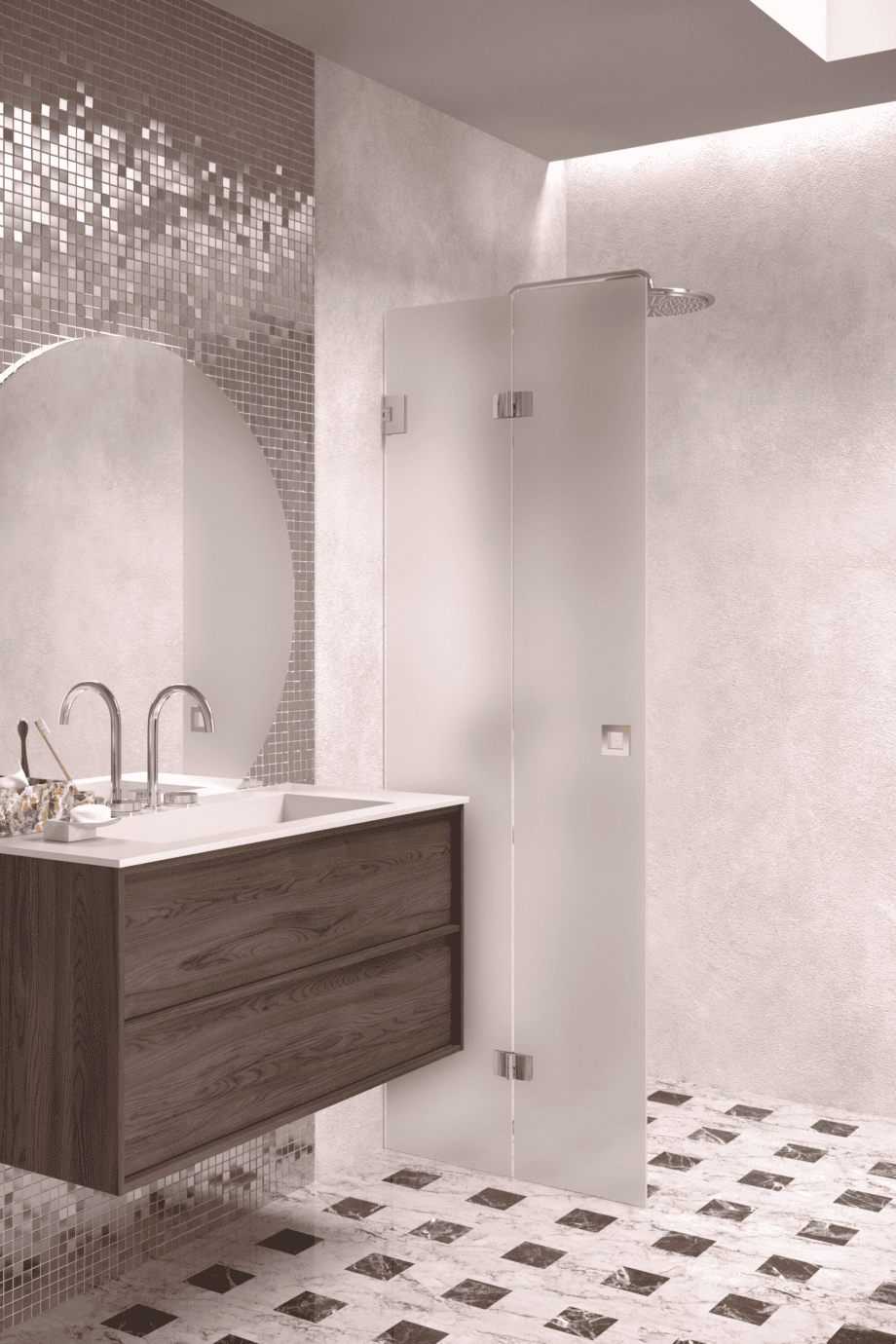 Folding shower screen Hietakari Vetro 513, chrome fittings, satin frosted glass