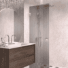 Folding shower screen Hietakari Vetro 513, brass fittings, grey reeded glass