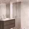 Folding shower screen Hietakari Vetro 513, brass fittings, brown reeded glass