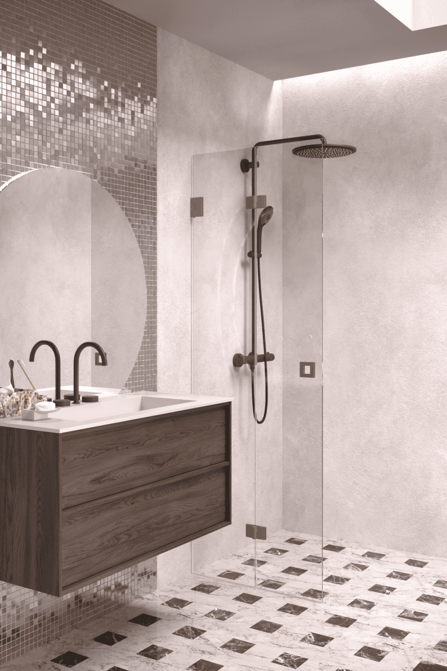 Folding shower screen Hietakari Vetro 513, Mocha fittings, clear glass