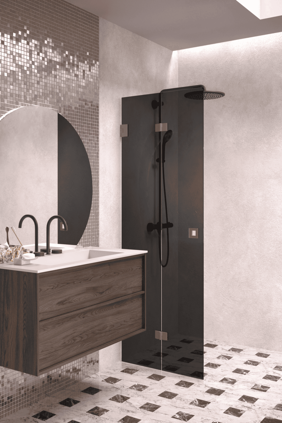 Folding shower screen Hietakari Vetro 513, Mocha fittings, black glass