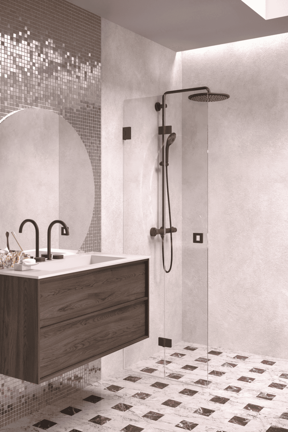 Folding shower screen Hietakari Vetro 513, black fittings, super bright glass