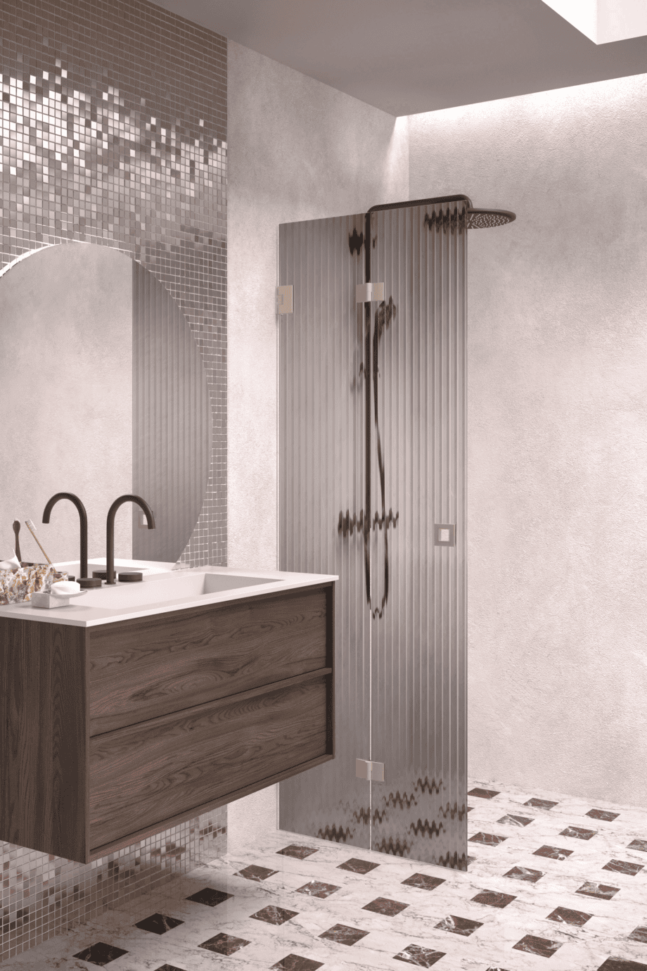 Folding shower screen Hietakari Vetro 513, Sand fittings, grey reeded glass