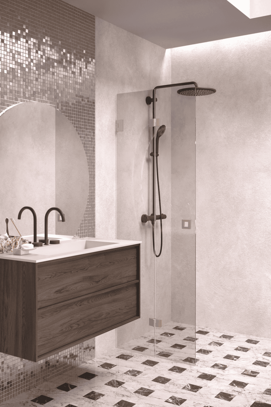 Folding shower screen Hietakari Vetro 513, Sand fittings, bronze tinted glass