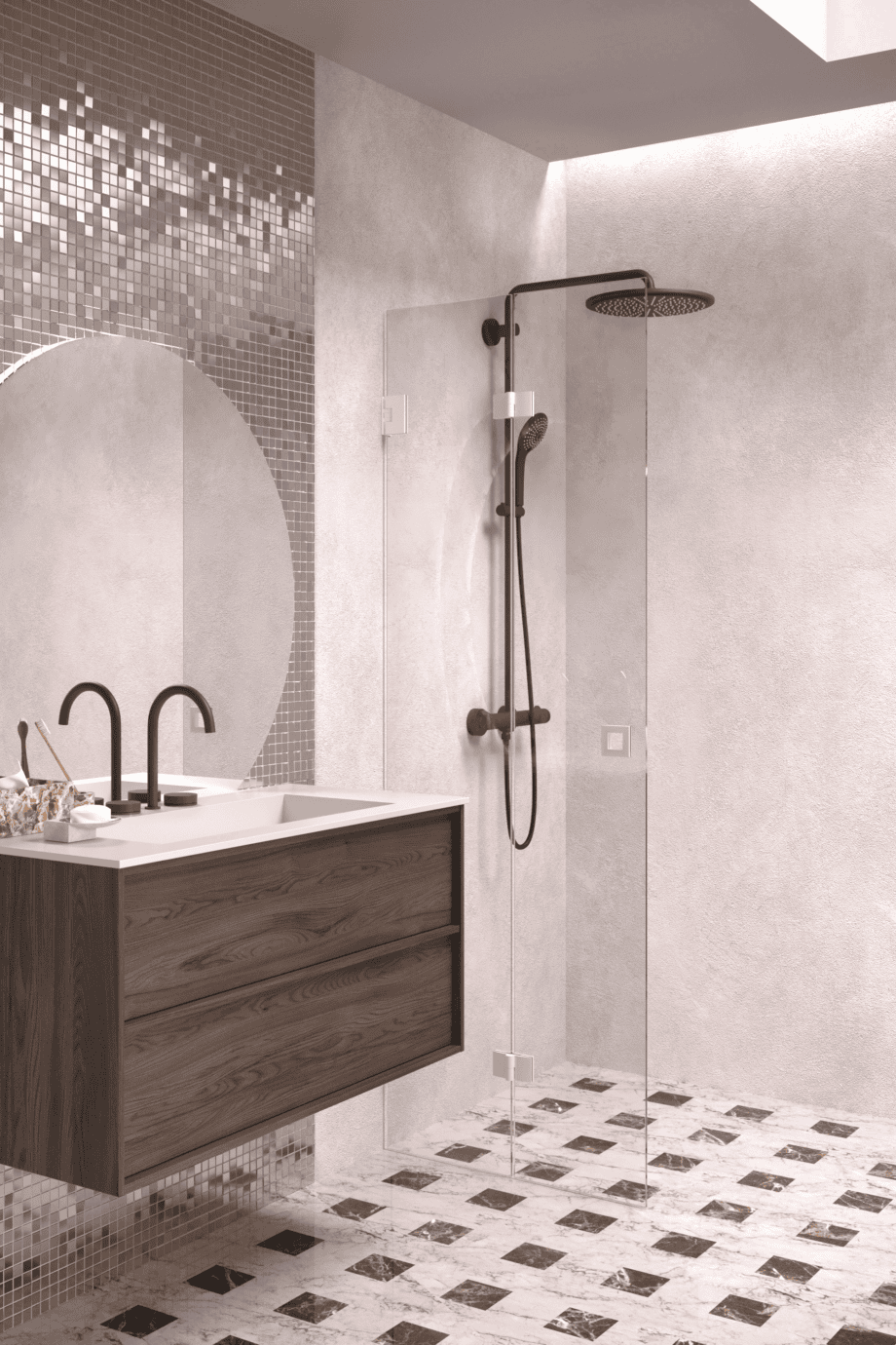 Folding shower screen Hietakari Vetro 513, white fittings, clear glass