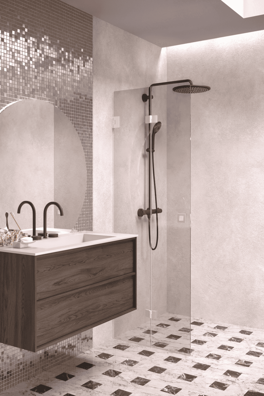 Folding shower screen Hietakari Vetro 513, white fittings, bronze tinted glass