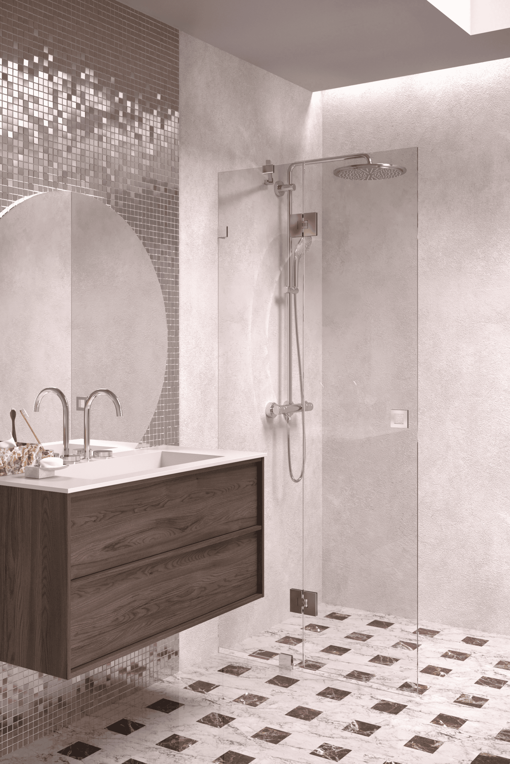 Hinged shower screen with fixed part Hietakari Vetro 514, chrome fittings, clear glass Hinged shower screen with fixed part Hietakari Vetro 514, chrome fittings, clear glass