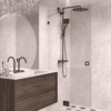 Hinged shower screen with fixed part Hietakari Vetro 514, black fittings, super bright glass Hinged shower screen with fixed part Hietakari Vetro 514, black fittings, super bright glass