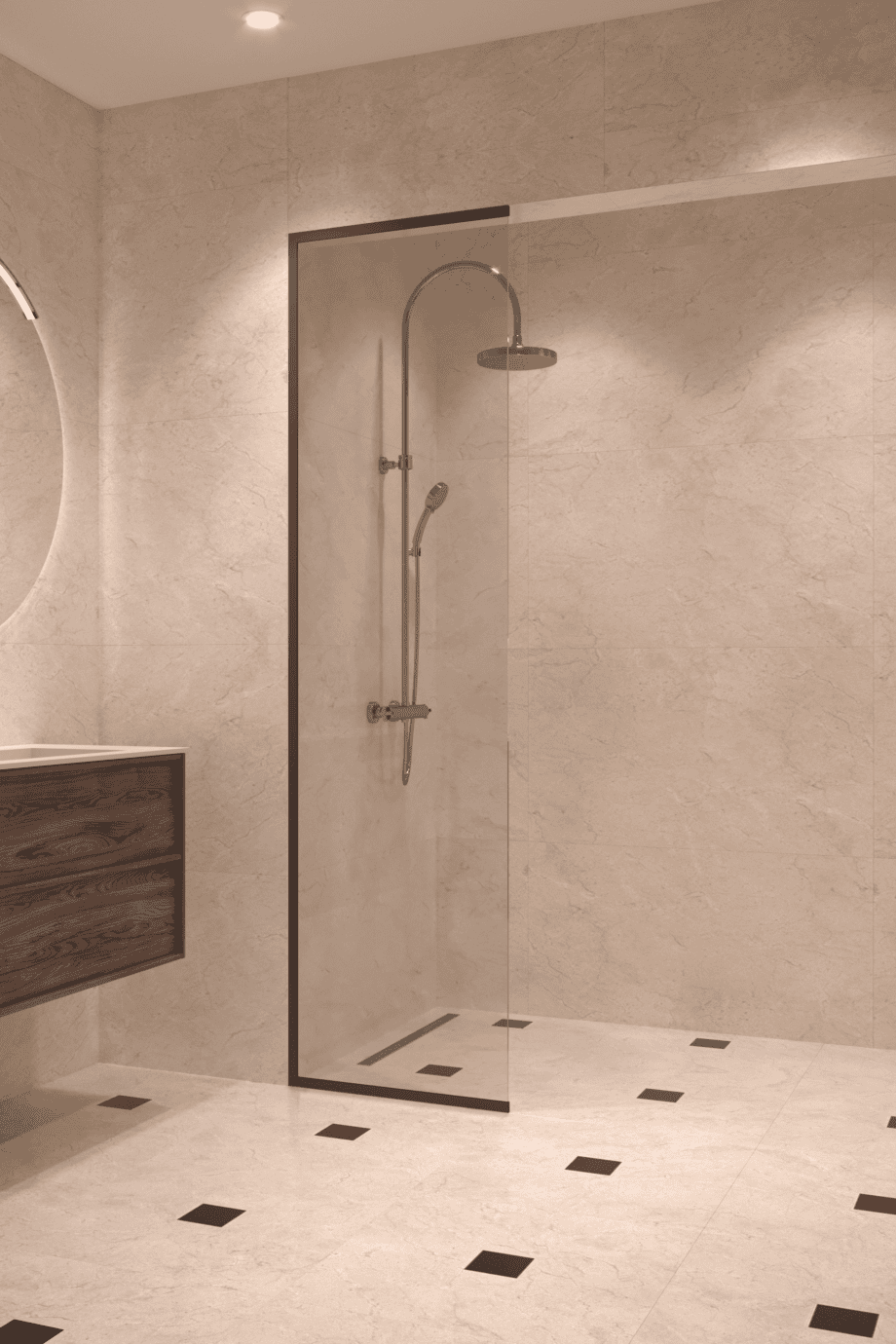 Framed fixed shower screen Hietakari Vetro 516, Cocoa fittings, clear glass Framed fixed shower screen Hietakari Vetro 516, Cocoa fittings, clear glass