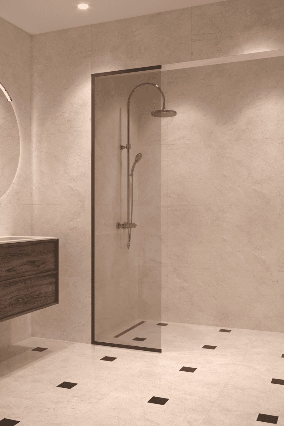 Framed fixed shower screen Hietakari Vetro 516, Cocoa fittings, bronze tinted glass Framed fixed shower screen Hietakari Vetro 516, Cocoa fittings, bronze tinted glass