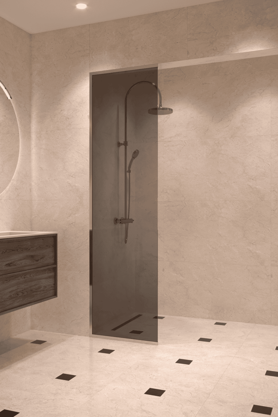 Framed fixed shower screen Hietakari Vetro 516, chrome fittings, black glass Framed fixed shower screen Hietakari Vetro 516, chrome fittings, black glass