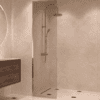 Framed fixed shower screen Hietakari Vetro 516, brass fittings, bronze tinted glass Framed fixed shower screen Hietakari Vetro 516, brass fittings, bronze tinted glass