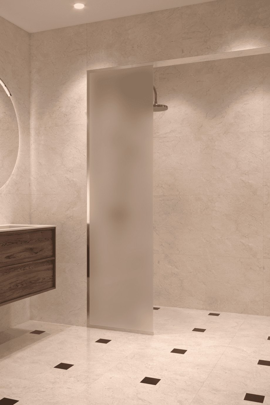 Framed fixed shower screen Hietakari Vetro 516, brass fittings, satin frosted glass Framed fixed shower screen Hietakari Vetro 516, brass fittings, satin frosted glass