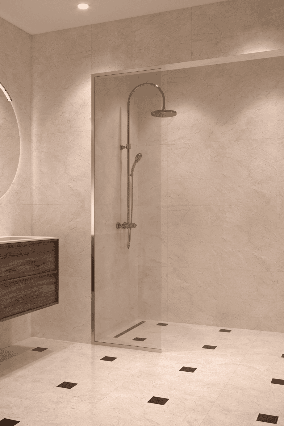 Framed fixed shower screen Hietakari Vetro 516, brass fittings, super bright glass Framed fixed shower screen Hietakari Vetro 516, brass fittings, super bright glass