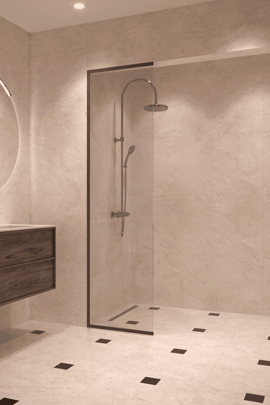 Framed fixed shower screen Hietakari Vetro 516, black fittings, clear glass Framed fixed shower screen Hietakari Vetro 516, black fittings, clear glass