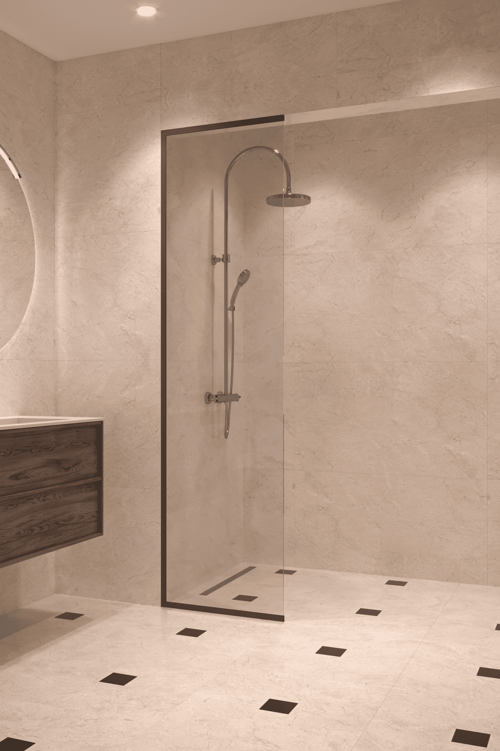 Framed fixed shower screen Hietakari Vetro 516, black fittings, clear glass Framed fixed shower screen Hietakari Vetro 516, black fittings, clear glass