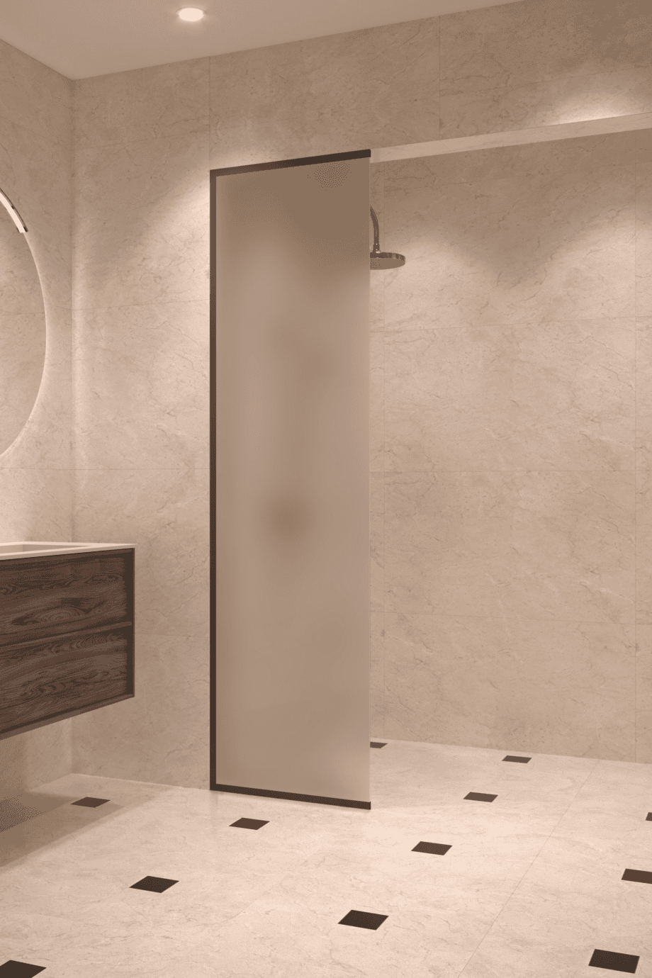 Framed fixed shower screen Hietakari Vetro 516, black fittings, satin frosted glass Framed fixed shower screen Hietakari Vetro 516, black fittings, satin frosted glass