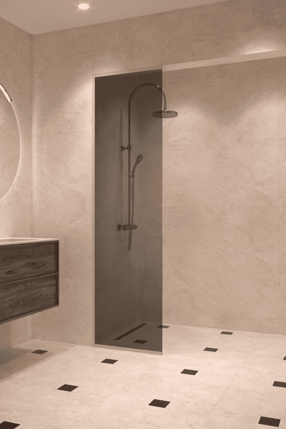 Framed fixed shower screen Hietakari Vetro 516, Sand fittings, black glass Framed fixed shower screen Hietakari Vetro 516, Sand fittings, black glass