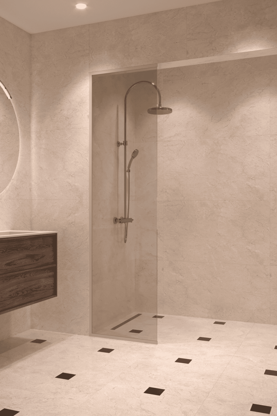 Framed fixed shower screen Hietakari Vetro 516, Sand fittings, bronze tinted glass Framed fixed shower screen Hietakari Vetro 516, Sand fittings, bronze tinted glass