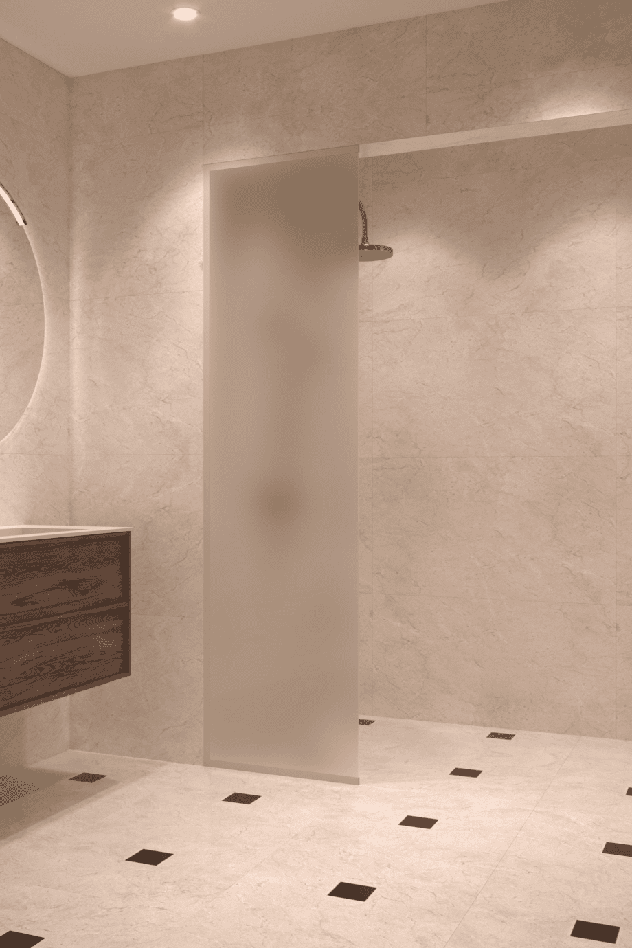 Framed fixed shower screen Hietakari Vetro 516, Sand fittings, satin frosted glass Framed fixed shower screen Hietakari Vetro 516, Sand fittings, satin frosted glass