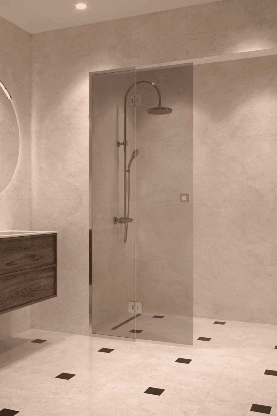Framed shower screen with fixed part Hietakari Vetro 517, chrome fittings, grey tinted glass