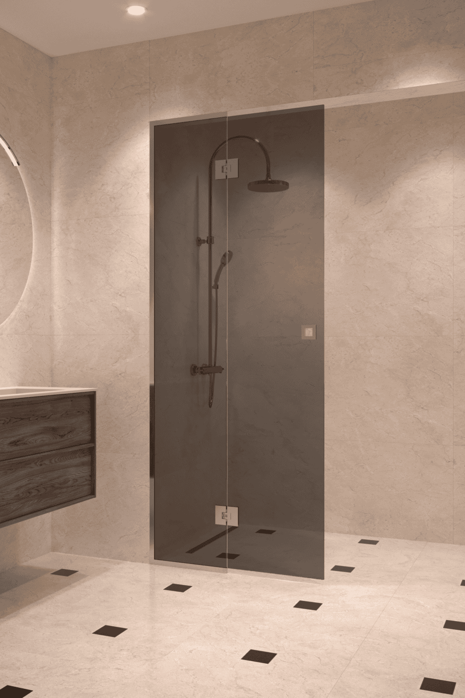 Framed shower screen with fixed part Hietakari Vetro 517, chrome fittings, black glass