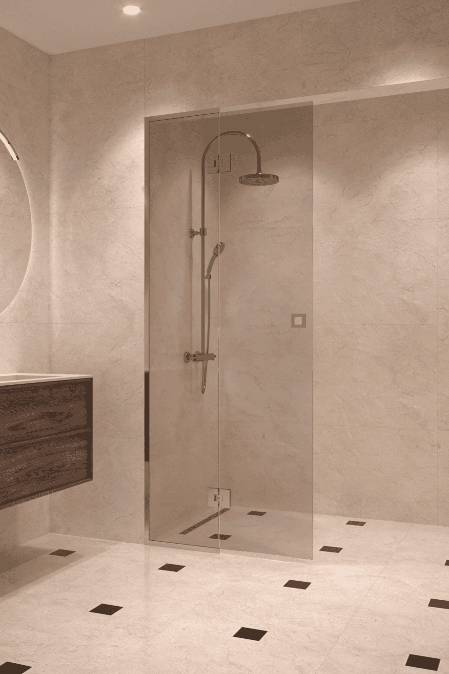 Framed shower screen with fixed part Hietakari Vetro 517, chrome fittings, bronze tinted glass