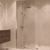 Framed shower screen with fixed part Hietakari Vetro 517, brass fittings, clear glass