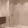Framed shower screen with fixed part Hietakari Vetro 517, brass fittings, super bright glass