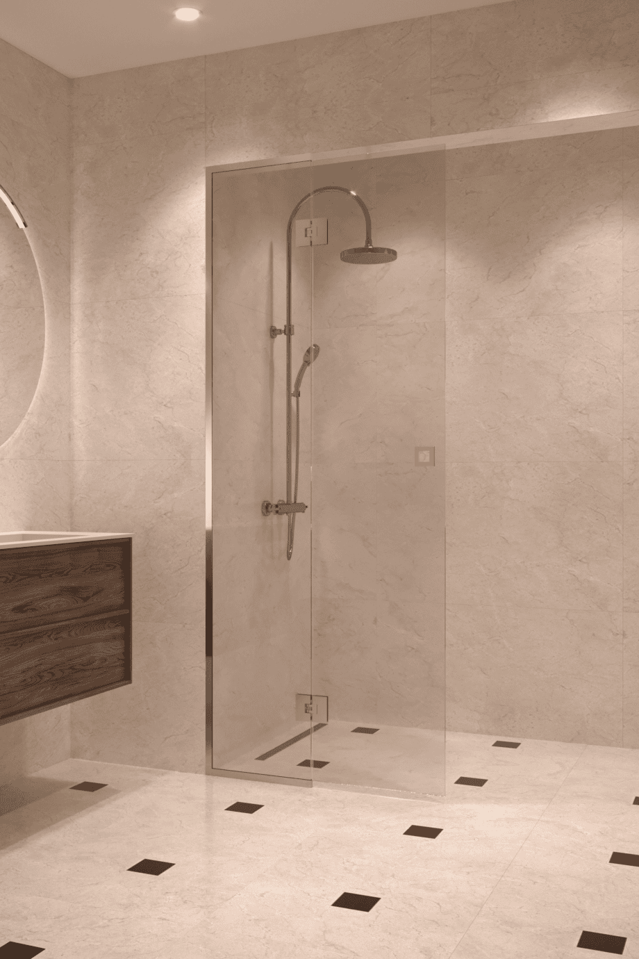 Framed shower screen with fixed part Hietakari Vetro 517, brass fittings, super bright glass