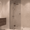 Framed shower screen with fixed part Hietakari Vetro 517, black fittings, grey tinted glass