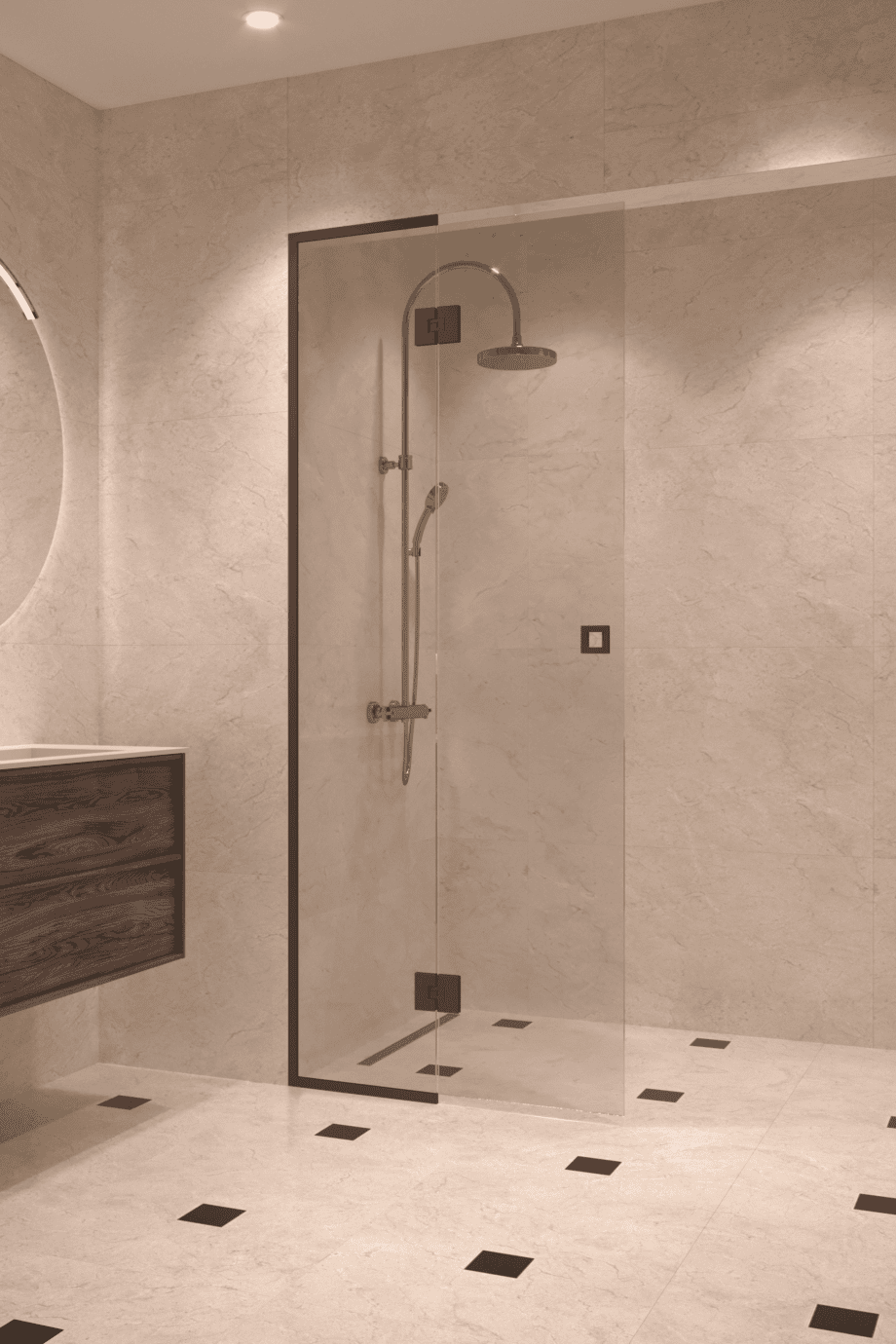 Framed shower screen with fixed part Hietakari Vetro 517, black fittings, clear glass