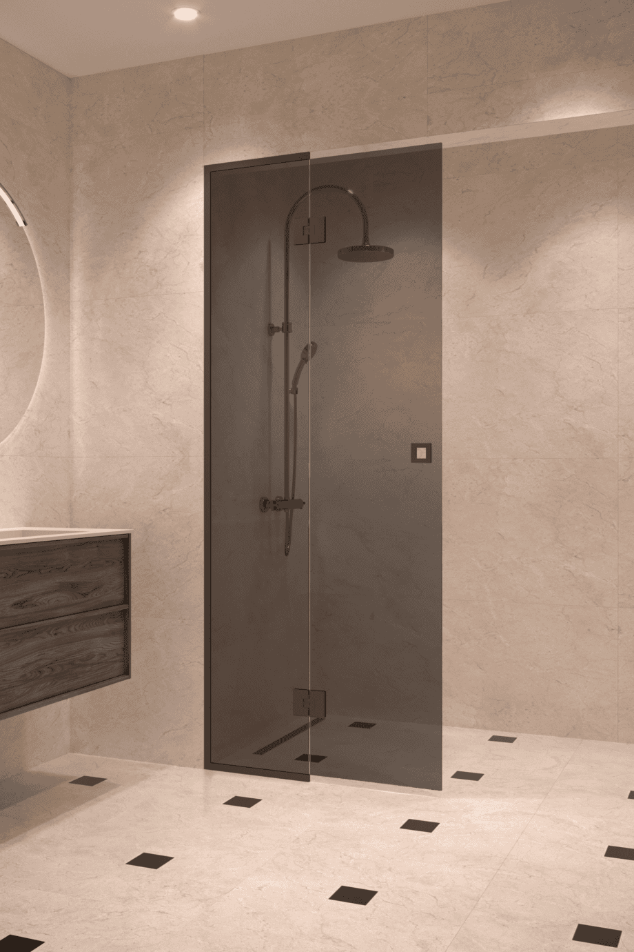 Framed shower screen with fixed part Hietakari Vetro 517, black fittings, black glass