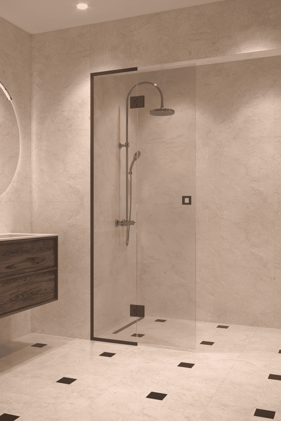 Framed shower screen with fixed part Hietakari Vetro 517, black fittings, super bright glass