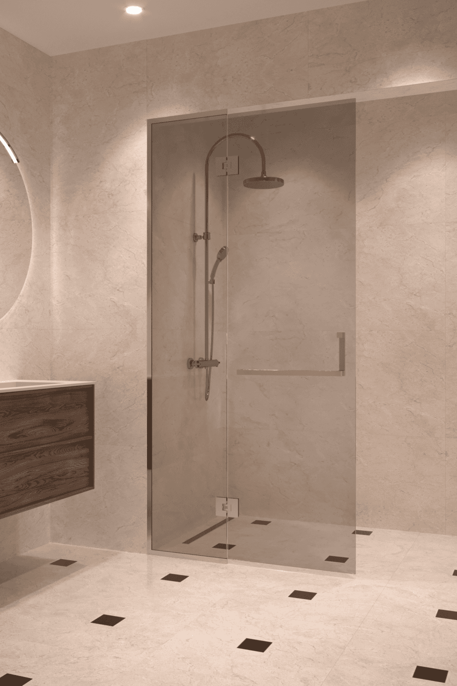 Framed shower screen with fixed part Hietakari Vetro 520, chrome fittings, grey tinted glass