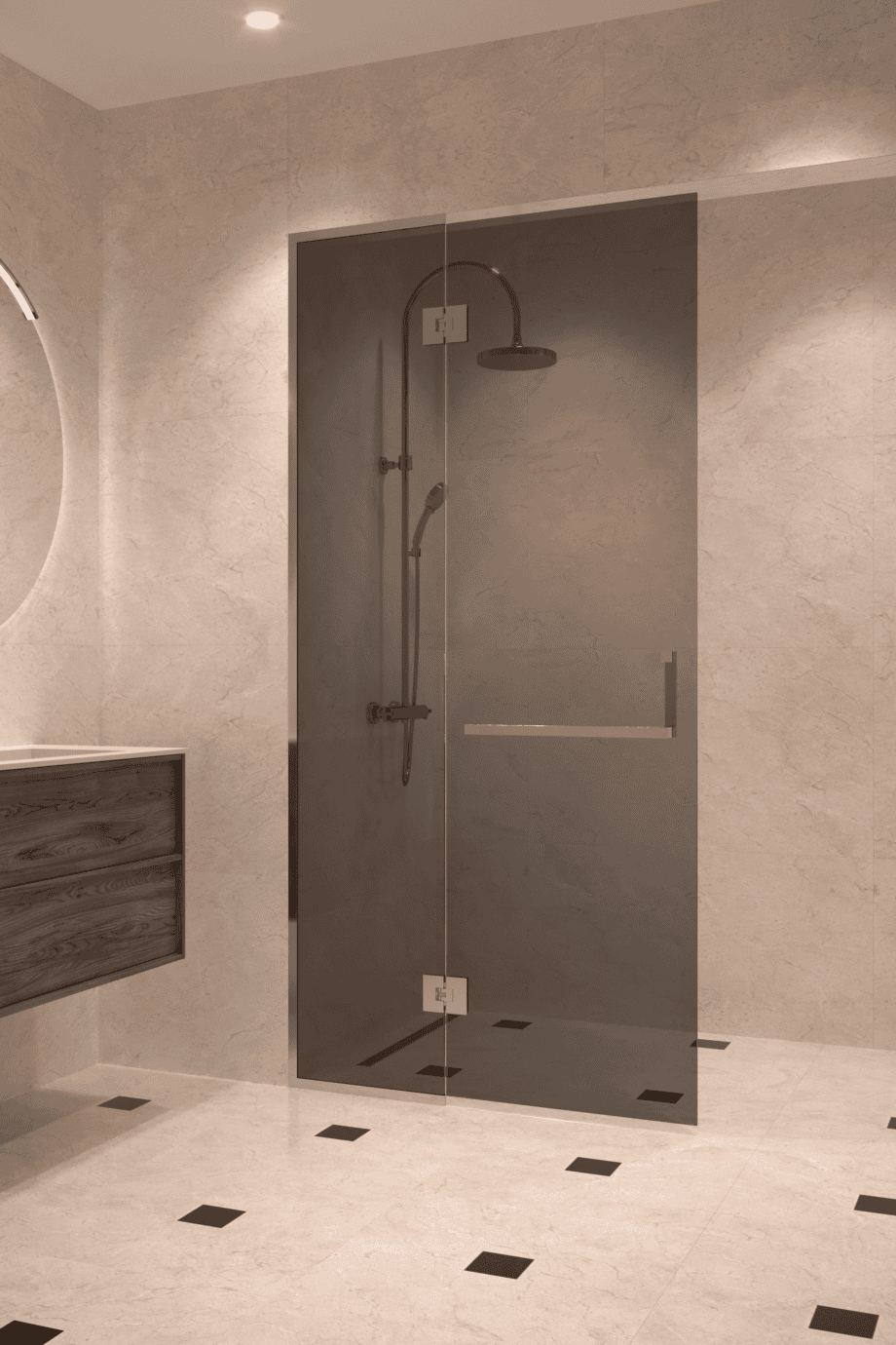 Framed shower screen with fixed part Hietakari Vetro 520, chrome fittings, black glass