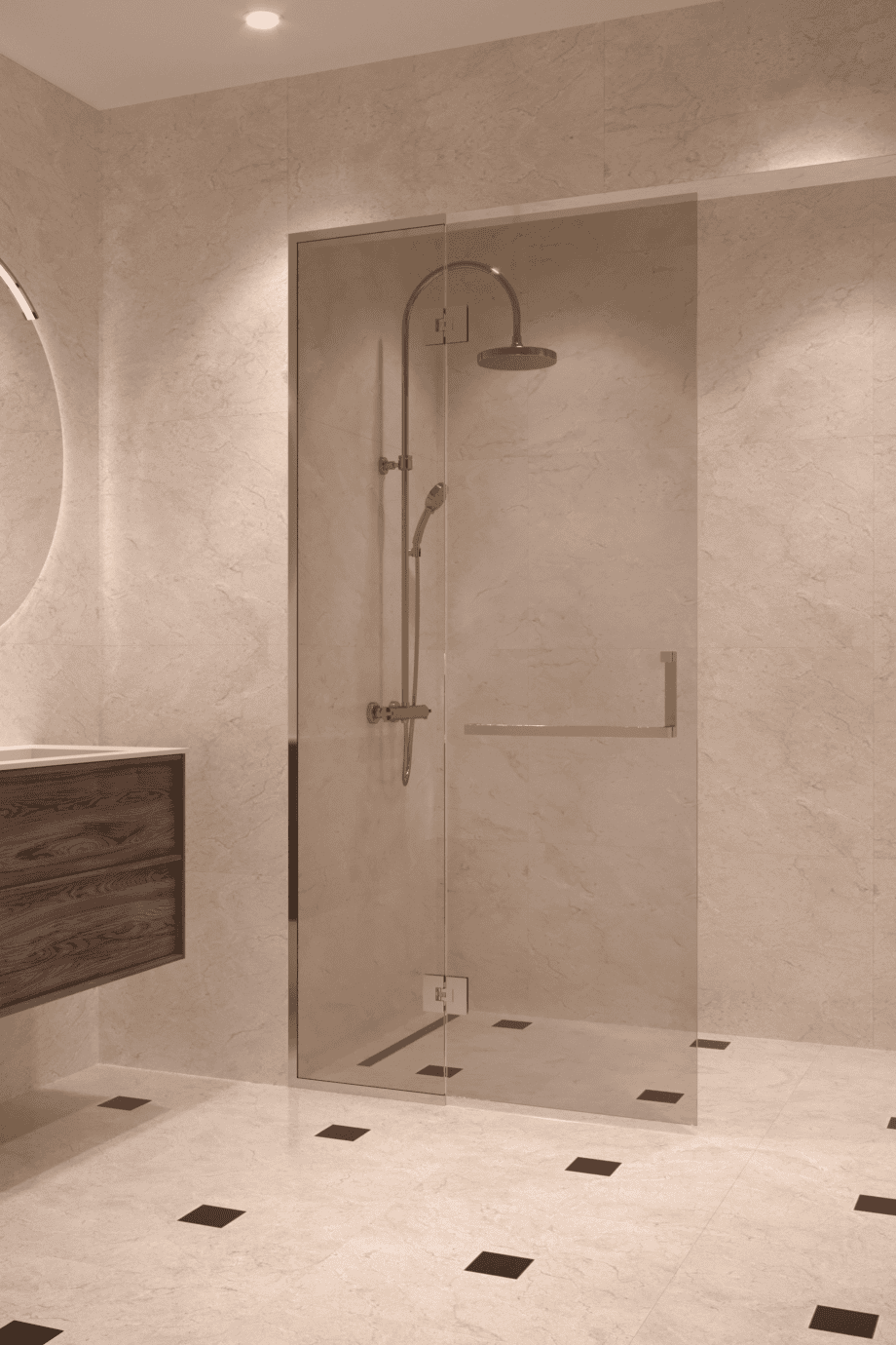 Framed shower screen with fixed part Hietakari Vetro 520, chrome fittings, bronze tinted glass