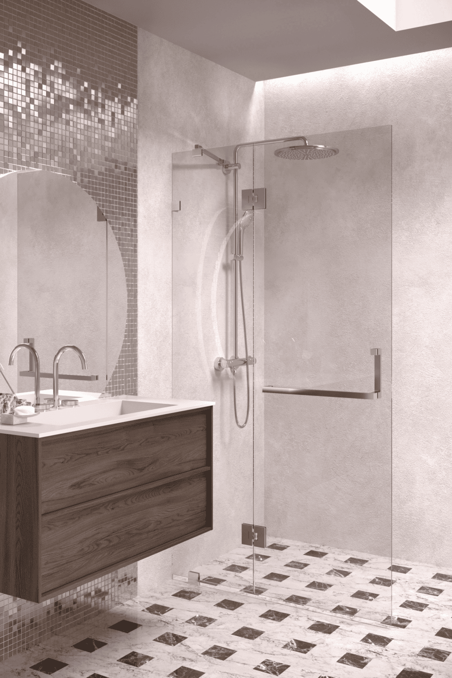 Hinged shower screen with fixed part Hietakari Vetro 521, chrome fittings, clear glass Hinged shower screen with fixed part Hietakari Vetro 521, chrome fittings, clear glass