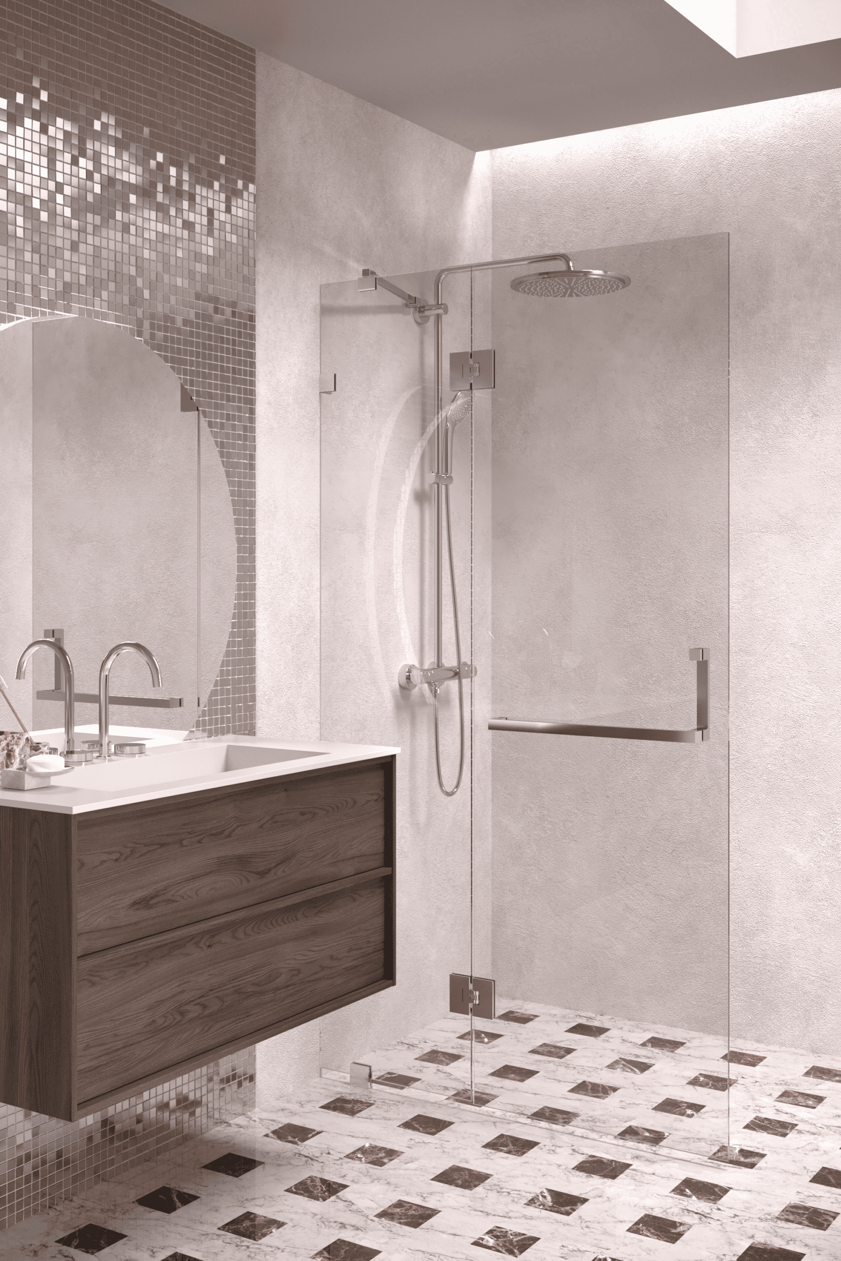 Hinged shower screen with fixed part Hietakari Vetro 521, chrome fittings, clear glass Hinged shower screen with fixed part Hietakari Vetro 521, chrome fittings, clear glass