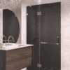 Hinged shower screen with fixed part Hietakari Vetro 521, chrome fittings, black glass Hinged shower screen with fixed part Hietakari Vetro 521, chrome fittings, black glass